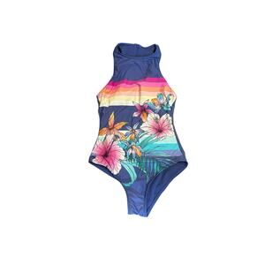 Hobie Women’s Tropical Floral High Neck One Piece Surf Swimsuit Size Medium